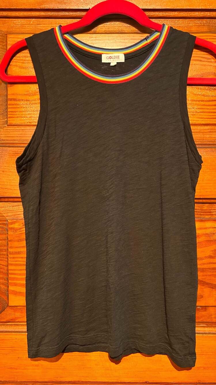 Goldie Lewinter Black Pima Cotton Rainbow Trim Tank Top Size S